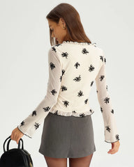 Apricot Floral Single Breasted Cardigan