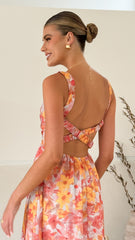 Bairbre Maxi Dress - Orange/Red Floral
