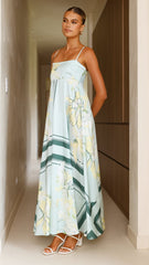 Kaethe Maxi Dress - Aqua/Yellow Print