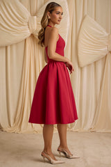 Angelina-Halterneck Bow-Detail Midi Dress in True Red