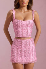 Jianna-Embellished Low-Rise Mini Skirt in Pink