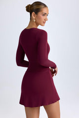 Dona-Modal Asymmetric A-Line Mini Dress in Wine Red