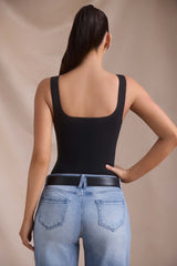 Tait-Seamless Sweetheart-Neck Bodysuit in Black