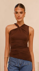 Adamaris Asymmetrical Top - Chocolate