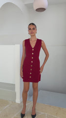 Mikki Button Up Mini Dress - Wine