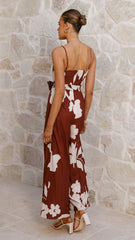Carson Front Spilt Strapless Jumpsuit - Merlot Floral