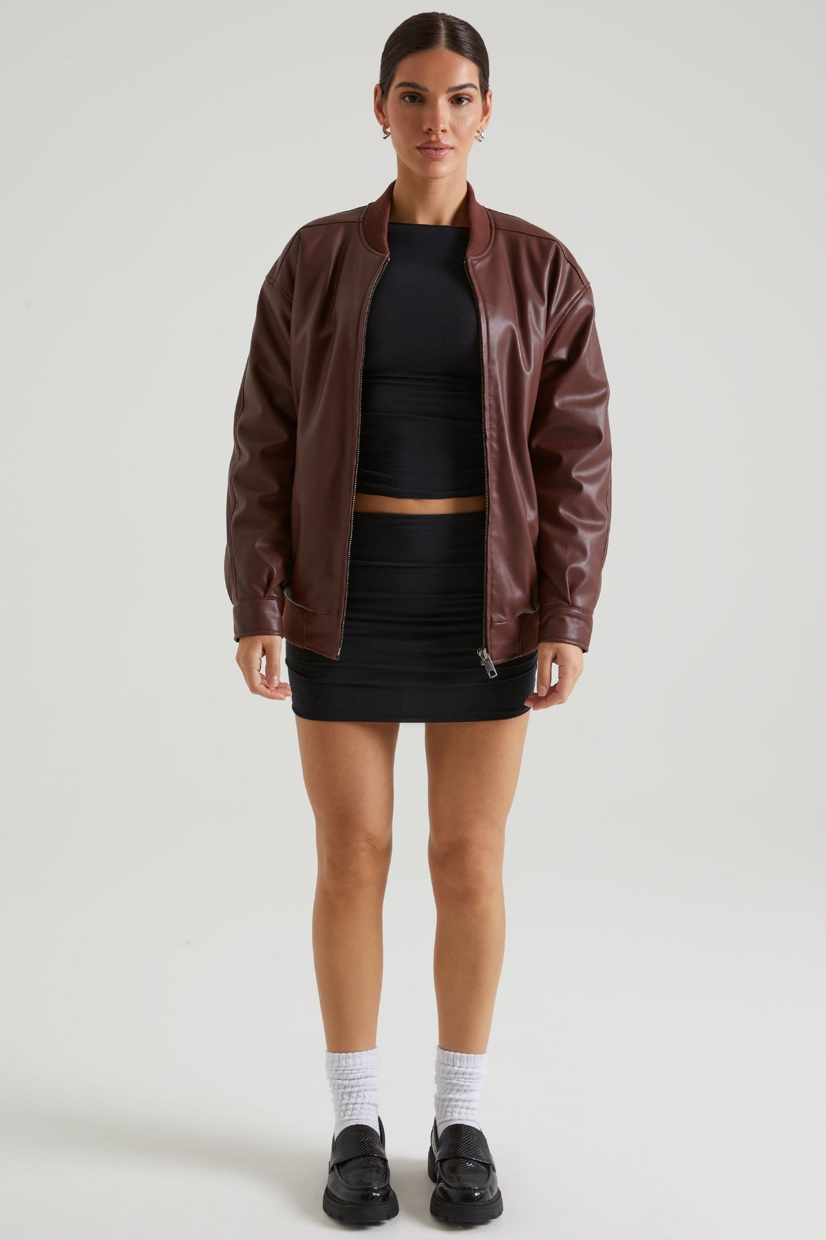 Maple-Faux Leather Jacket in Brown