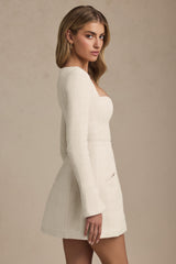 Taesha-Sweetheart-Neck Structured Mini Dress in Ivory