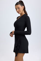 Dona-Modal Asymmetric A-Line Mini Dress in Black