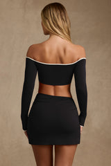 Irie-Modal Contrast-Trim Crop Top in Black