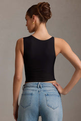 Kirbie-Asymmetric Ruched Tank Top in Black