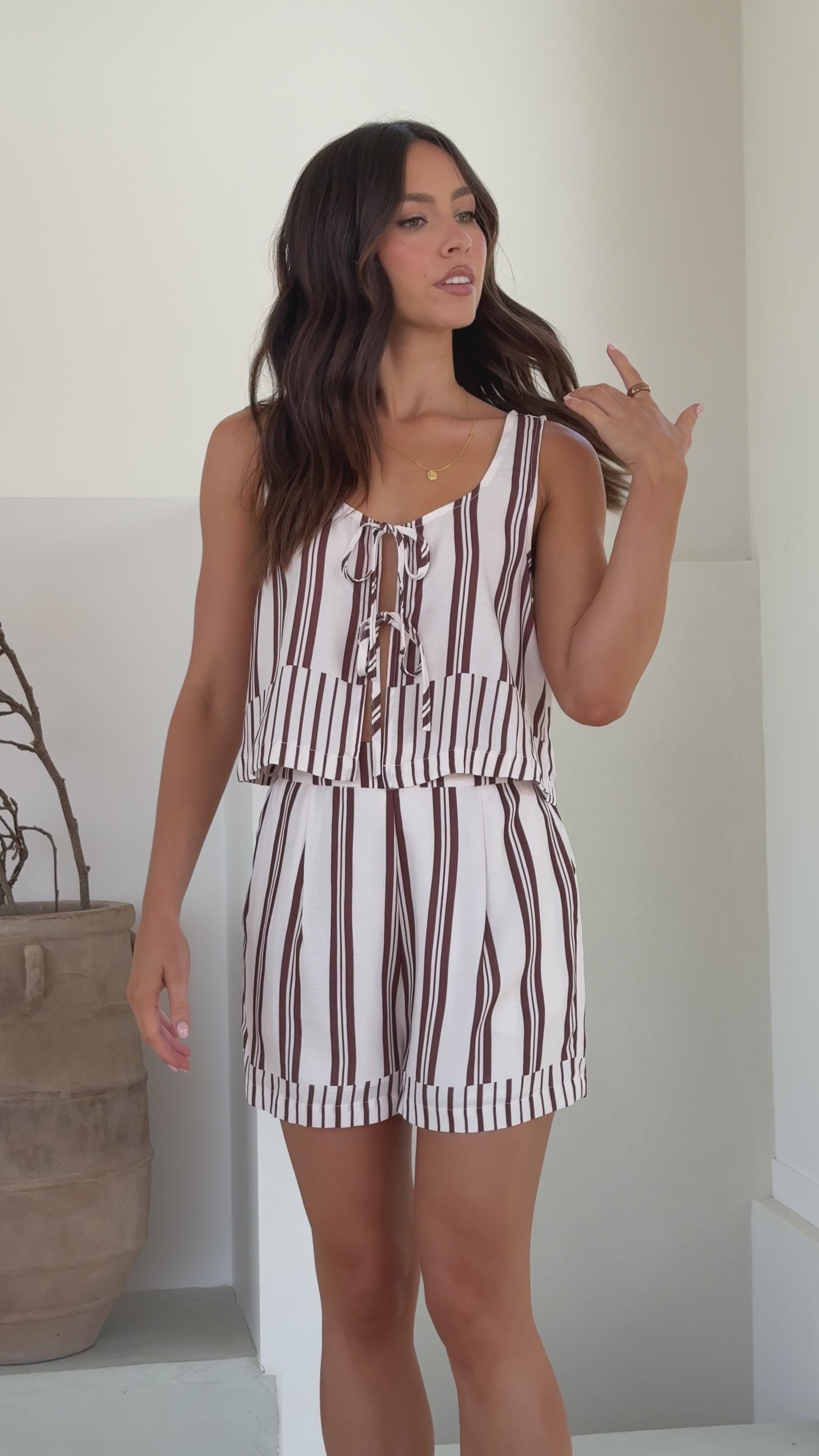 Urja Shorts - Brown / White Stripe