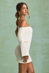 Souline-Bouclé Off-Shoulder Mini Dress in White