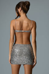 Sayzel-Embellished Cut-Out Mini Dress in Silver