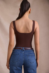Tait-Seamless Sweetheart-Neck Bodysuit in Espresso