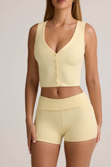 Lisha-Modal Ribbed Mid-Rise Foldover Shorts in ButterCream Yellow