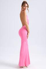 Desiree-Halterneck Fishtail Gown in Hot Pink