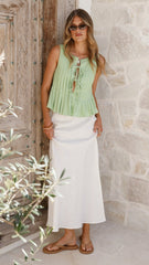 Launa Tie Front Top - Matcha Green