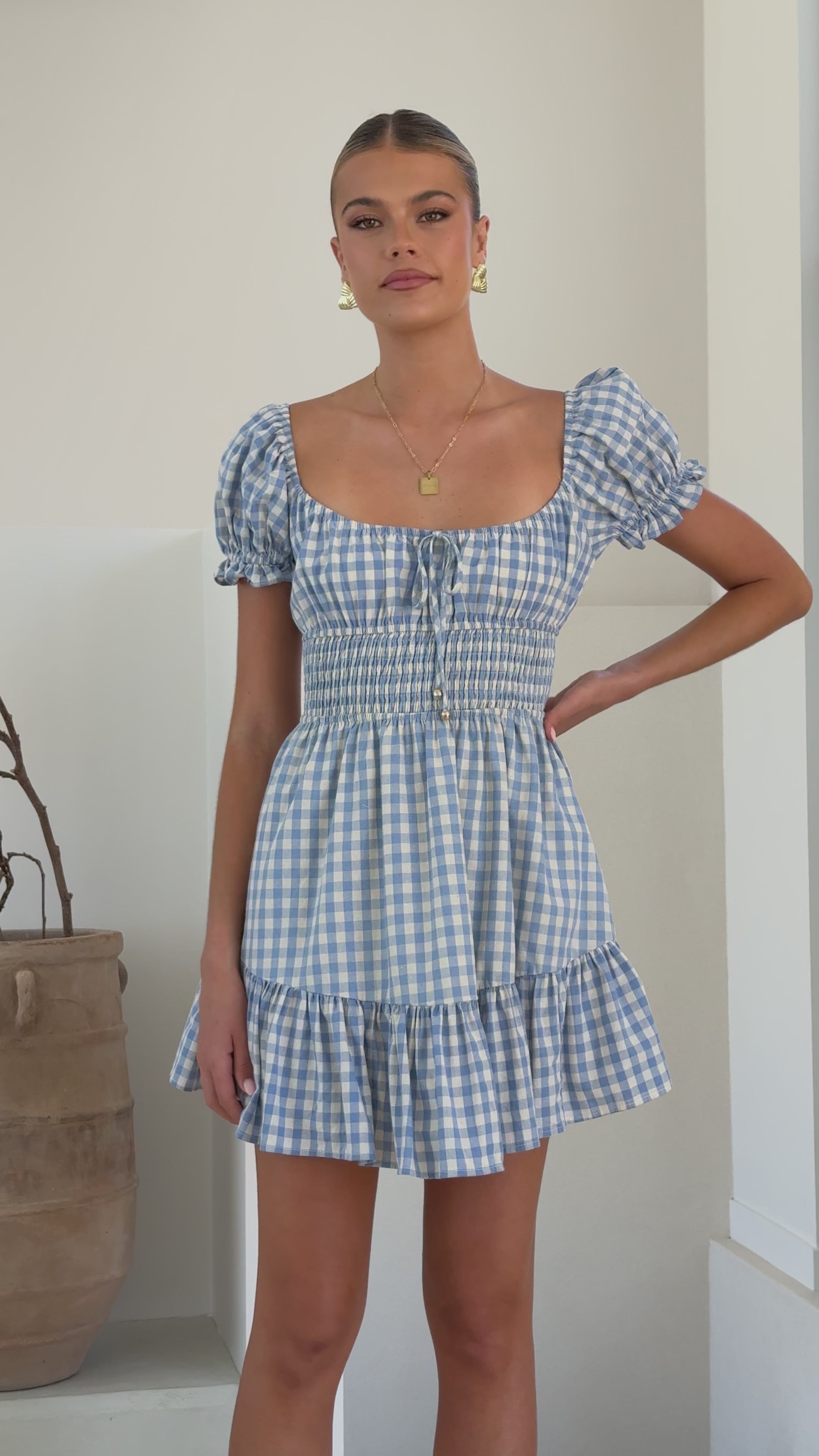 Kori Mini Dress - Blue Check