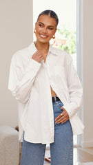 Charla Button Up Poplin Top - White