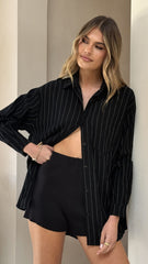 Kloa Button Up Top - Black Pinstripe