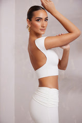 Juno-Cap Sleeve Open Back Crop Top in White