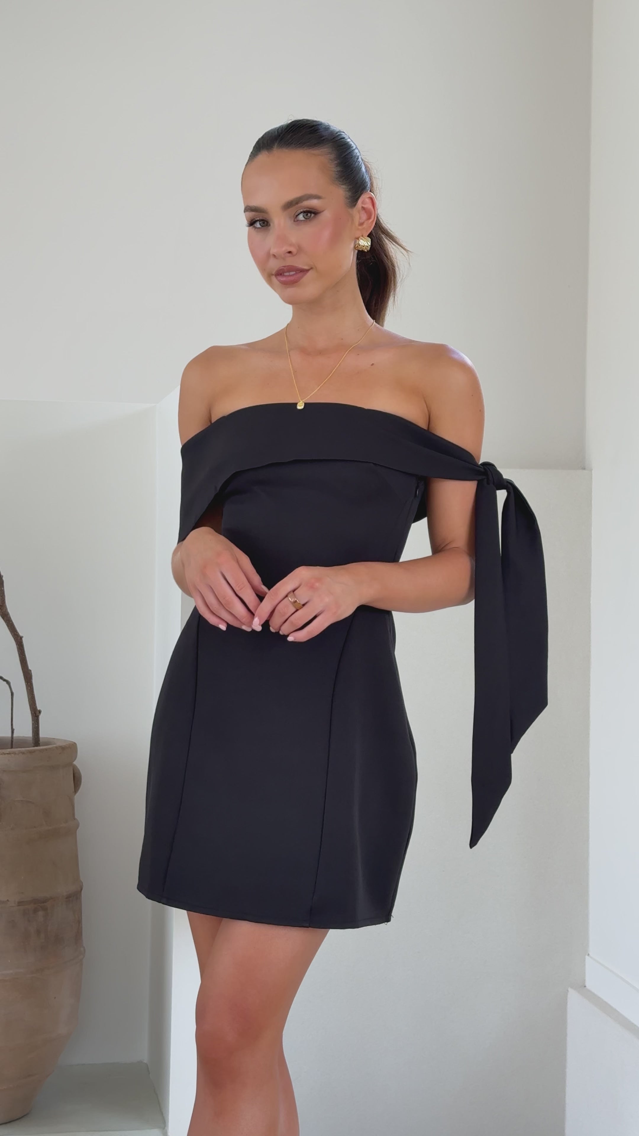 Halen Off Shoulder Mini Dress - Black