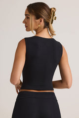 Lene-Modal Ribbed Button-Up Vest Top in Black