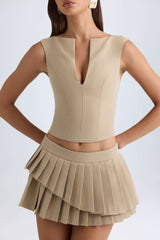 Kadie-Open-Front Crop Top in Camel