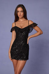 Jacira-Embellished Lace-Up A-Line Mini Dress in Black