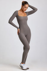 Iris-Ribbed Modal Long Sleeve Jumpsuit in Grey
