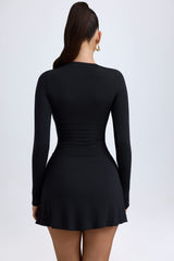 Dona-Modal Asymmetric A-Line Mini Dress in Black