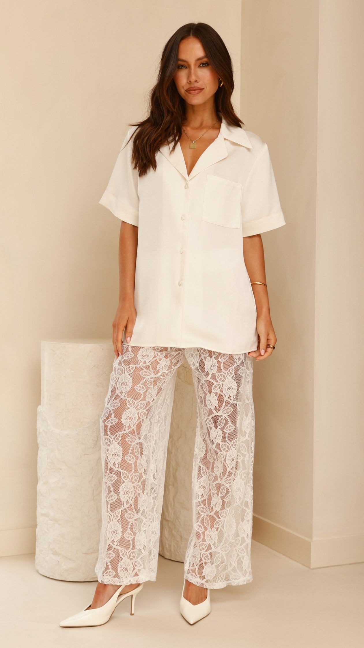 Courtney Button Up Shirt - Cream