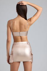Jaimee-Metallic Denim Mid-Rise Cargo Mini Skirt in Champagne