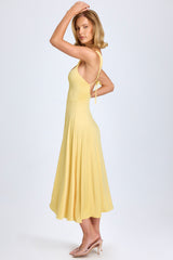 Thandie-Sweetheart-Neck Ruched Midaxi Dress in Pastel Yellow