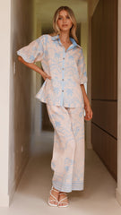 Xander 3/4 Sleeve Button Down Shirt - Blue