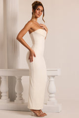 Palermo-Embellished Bandeau Cowl Neck Maxi Dress in White