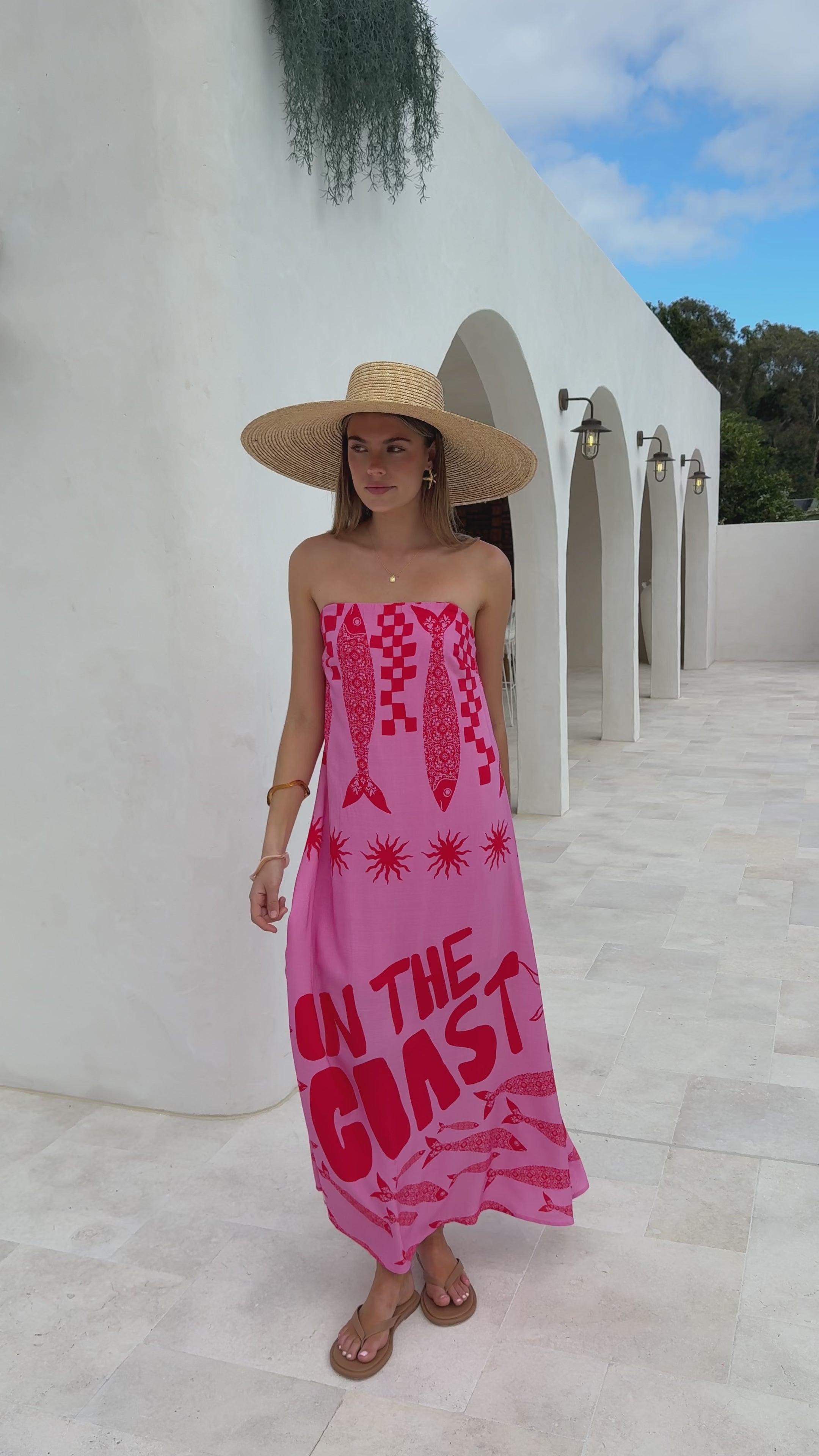 Elidie Strapless Maxi Dress - Pink/Red Tide
