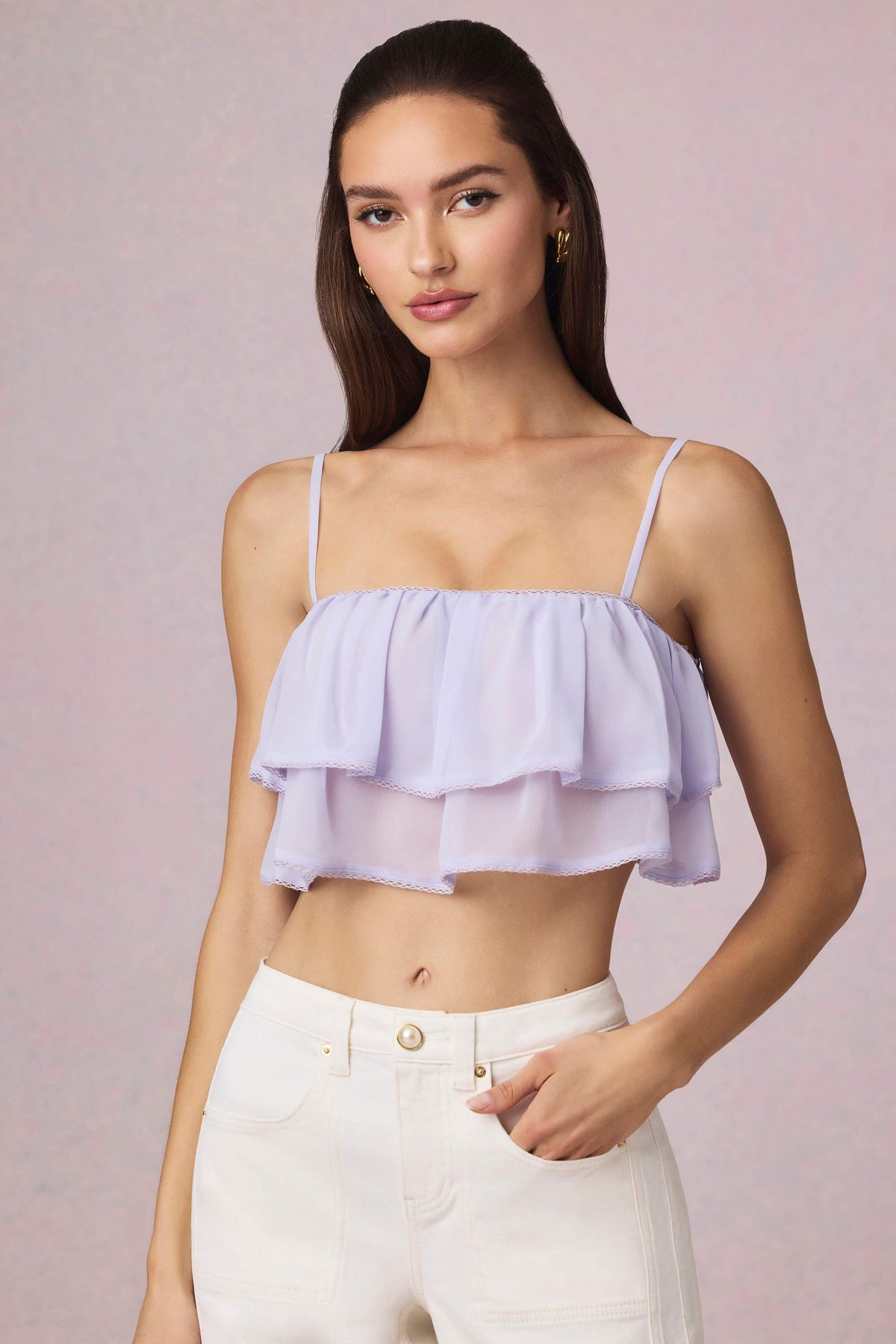 Lacie-Ruffled Cropped Camisole Top in Lilac