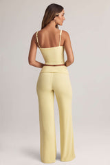 Melida-Modal Foldover Wide-Leg Trousers in Lemon Sherbet