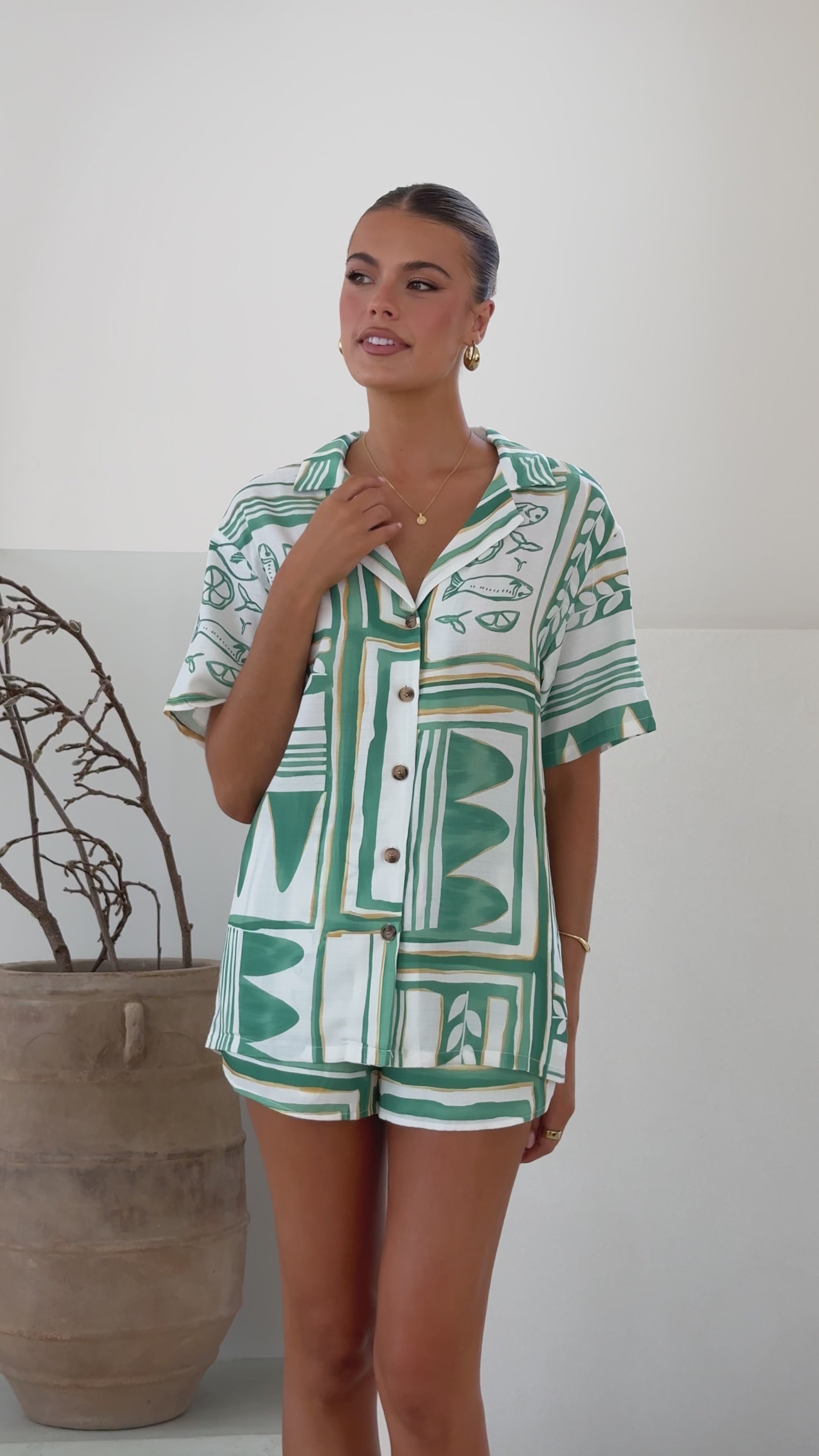Urika Shorts - Green / White Print