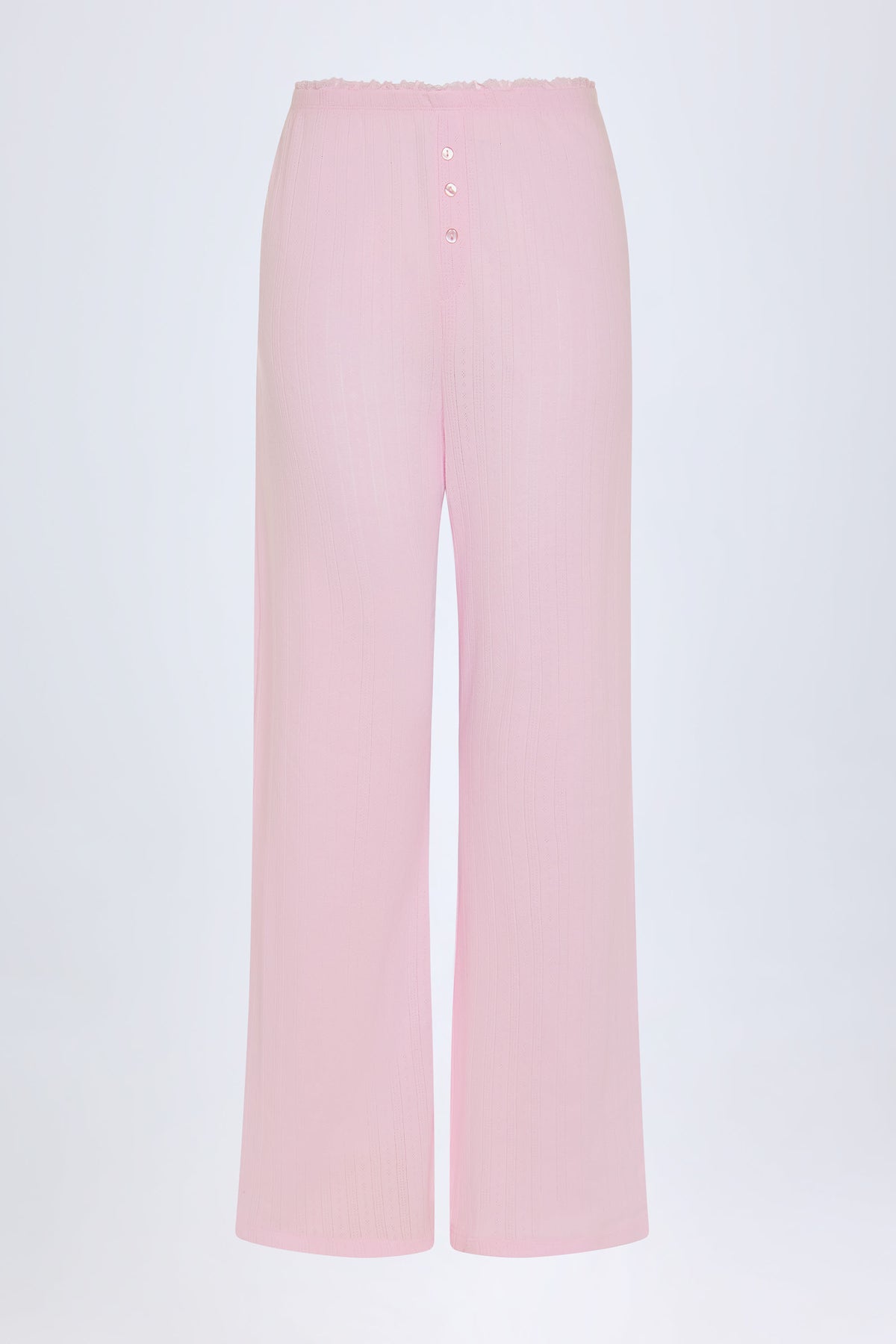 Libby-Pointelle Mid-Rise Straight-Leg Trousers in Baby Pink