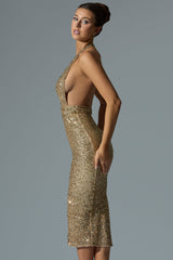 Harlyn-Embellished Cut-Out Open-Back Midaxi Dress in Gold