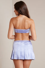 Cove-Satin Low-Rise Pleated Mini Skirt in Periwinkle