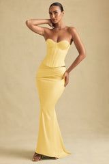 Kelda-Draped Low-Rise Maxi Skirt in Pastel Yellow