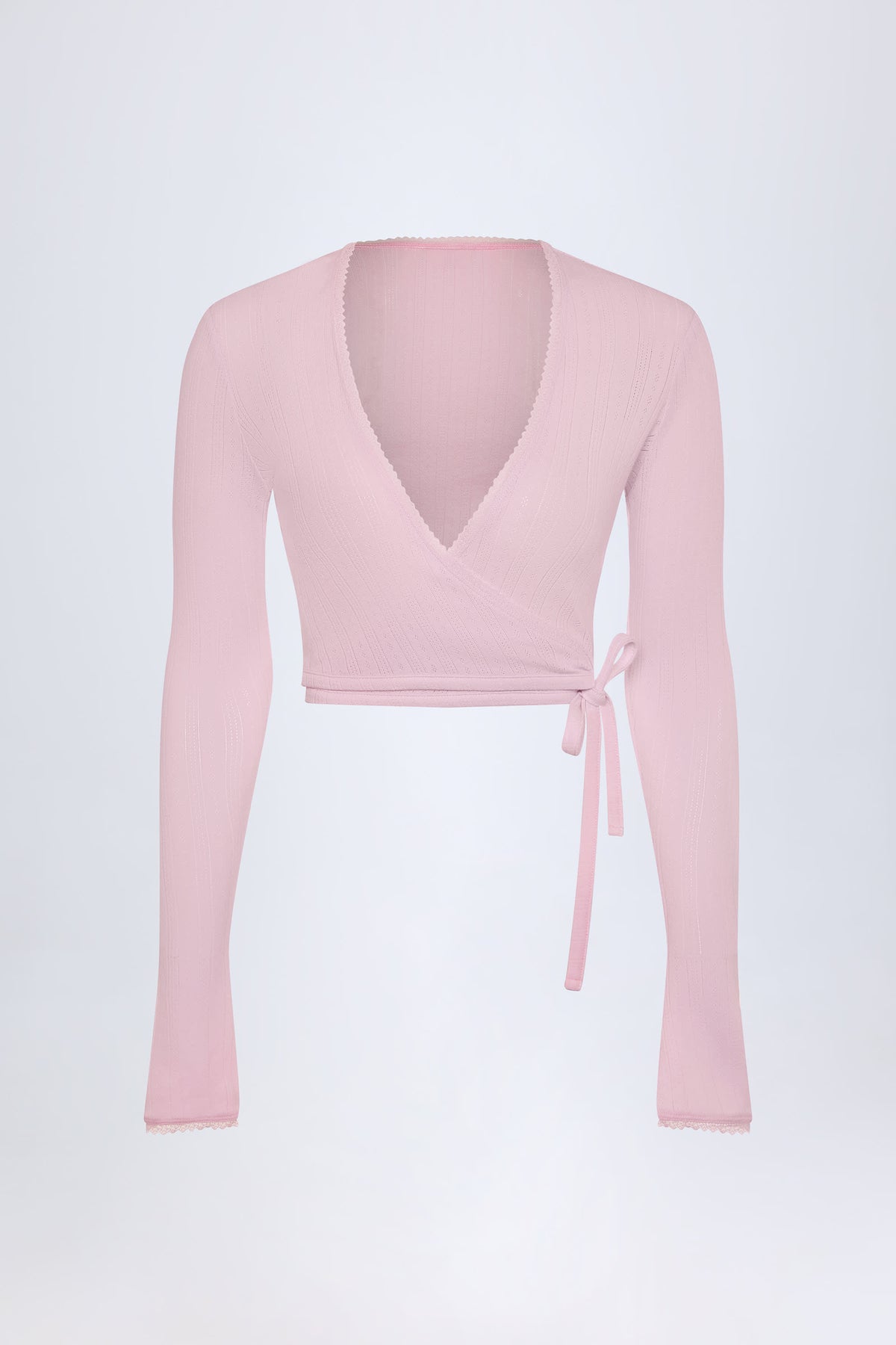 Lou-Pointelle Wrap Crop Top in Baby Pink