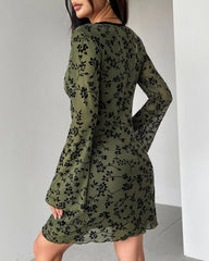 Green Floral V Neck Mini Dress