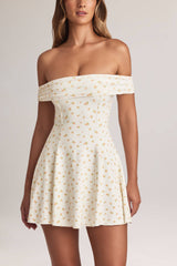 Jaida-Modal Off-Shoulder A-Line Mini Dress in Floral Print