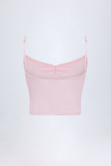Livia-Pointelle Ruched Camisole Crop Top in Baby Pink