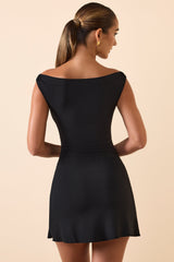 Kyra-Modal Off-Shoulder Ruched A-Line Mini Dress in Black